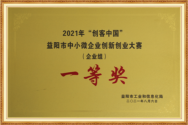 益陽市中小微企業(yè)創(chuàng)新創(chuàng)業(yè)大賽（企業(yè)組）一等獎2021年8月6日